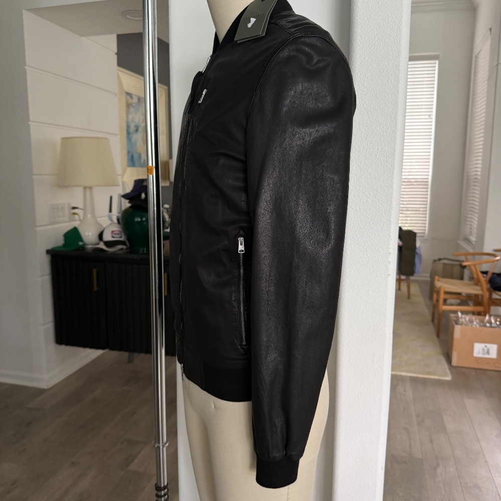 ALL SAINTS X- SMALL Mens Black Leather NINO Bomber Jacket - Picture 6 of 14